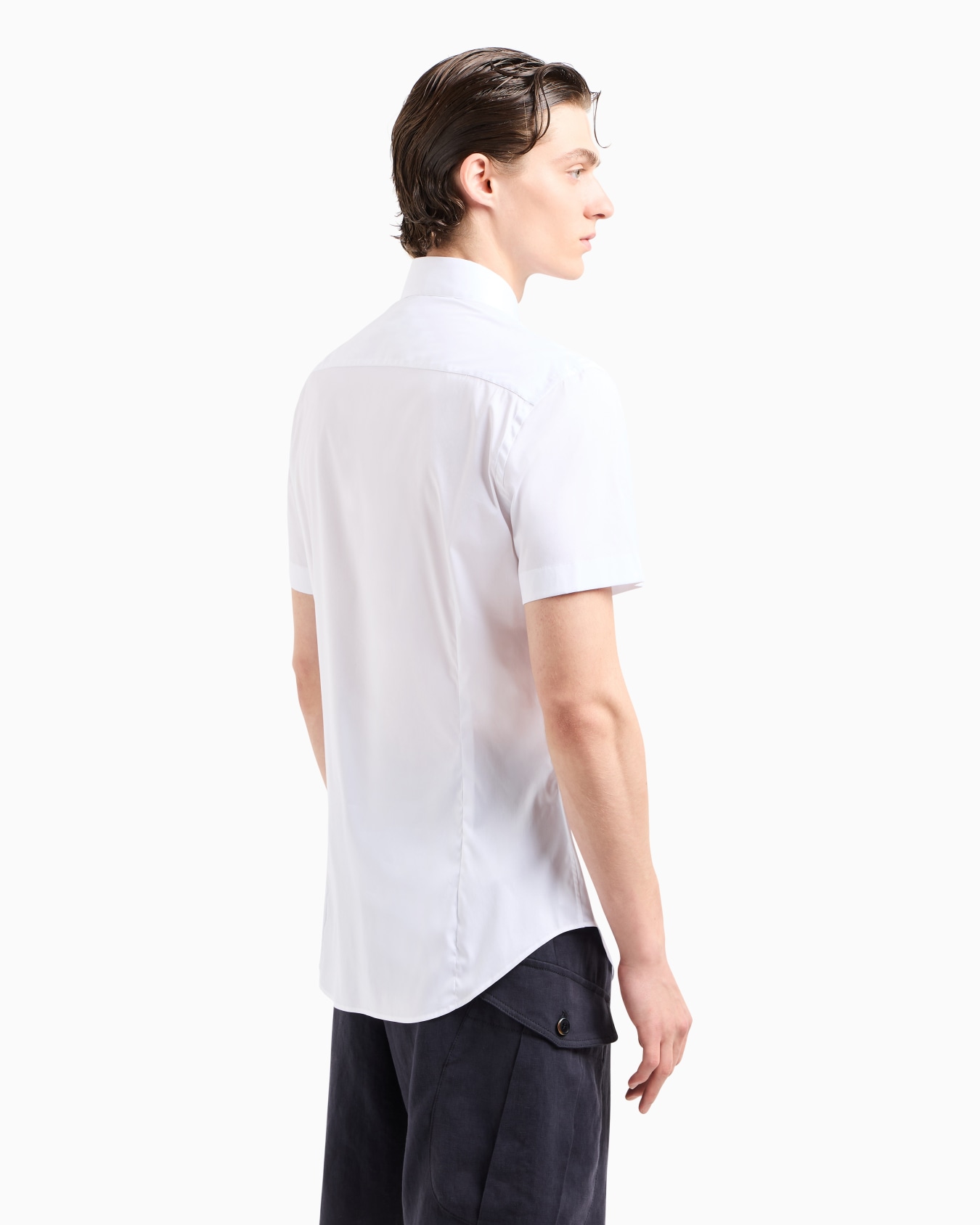 Camicia a manica corta in unito stretch Slide 2