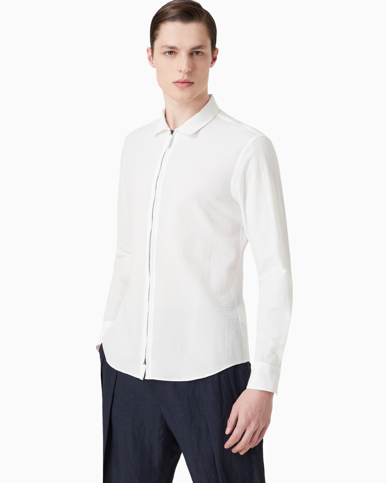 Zipped, cotton-seersucker shirt Slide 1