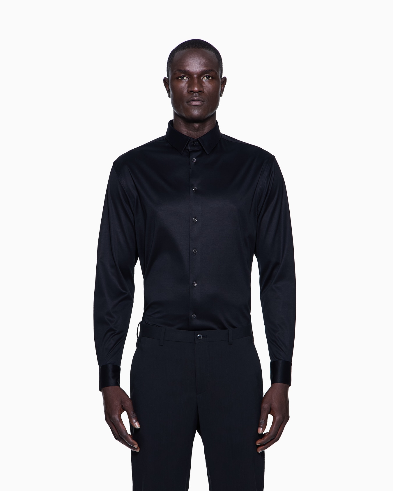 Camisa de interlock de algodón en color liso Diapositiva 3