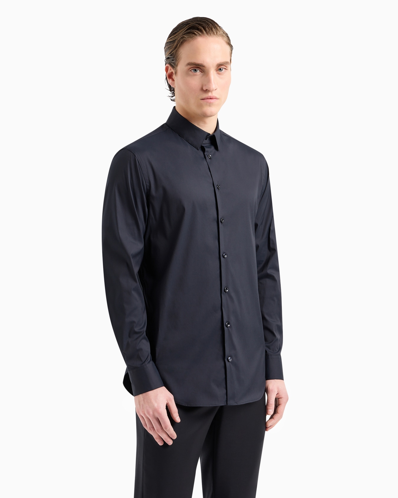 Plain-knit stretch cotton shirt Slide 3