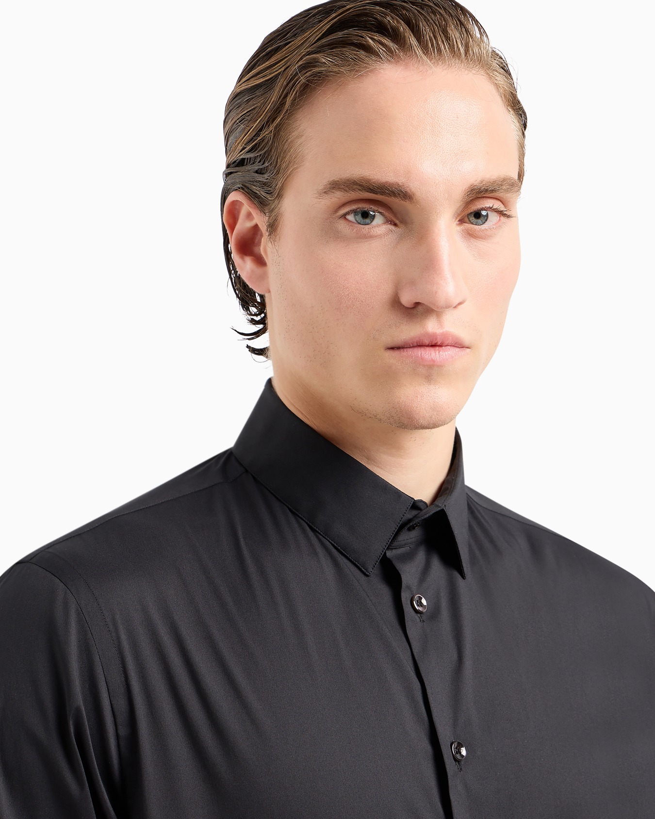 Camicia in unito stretch di cotone Slide 4