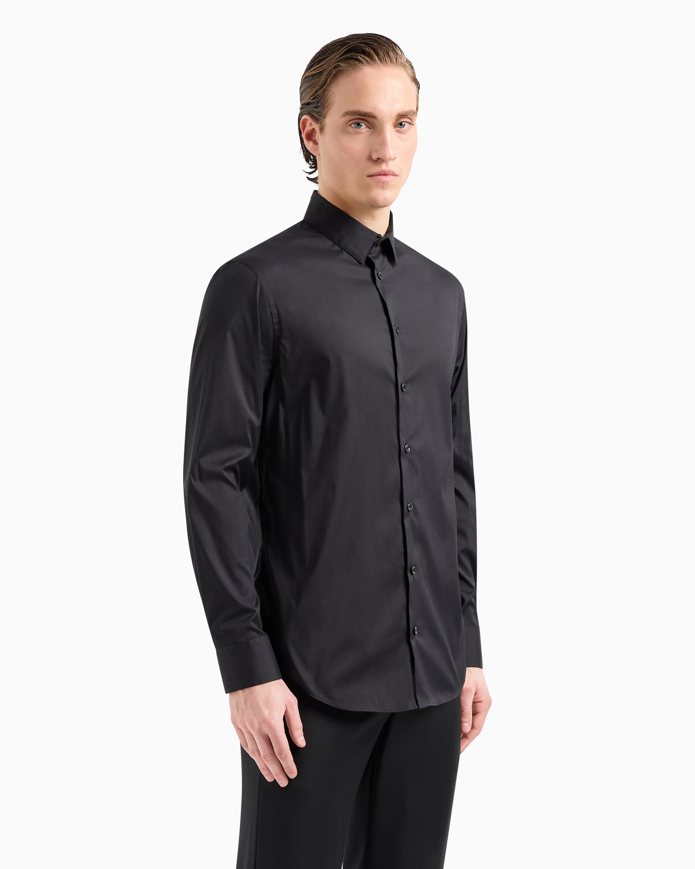 Camicia in unito stretch di cotone Slide 3