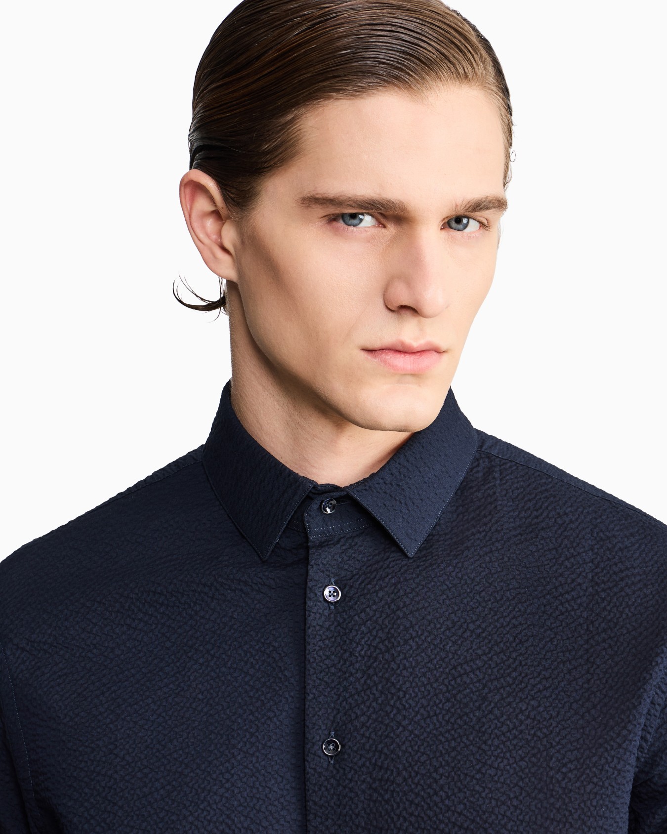 Camicia regular fit in cotone seersucker Slide 6