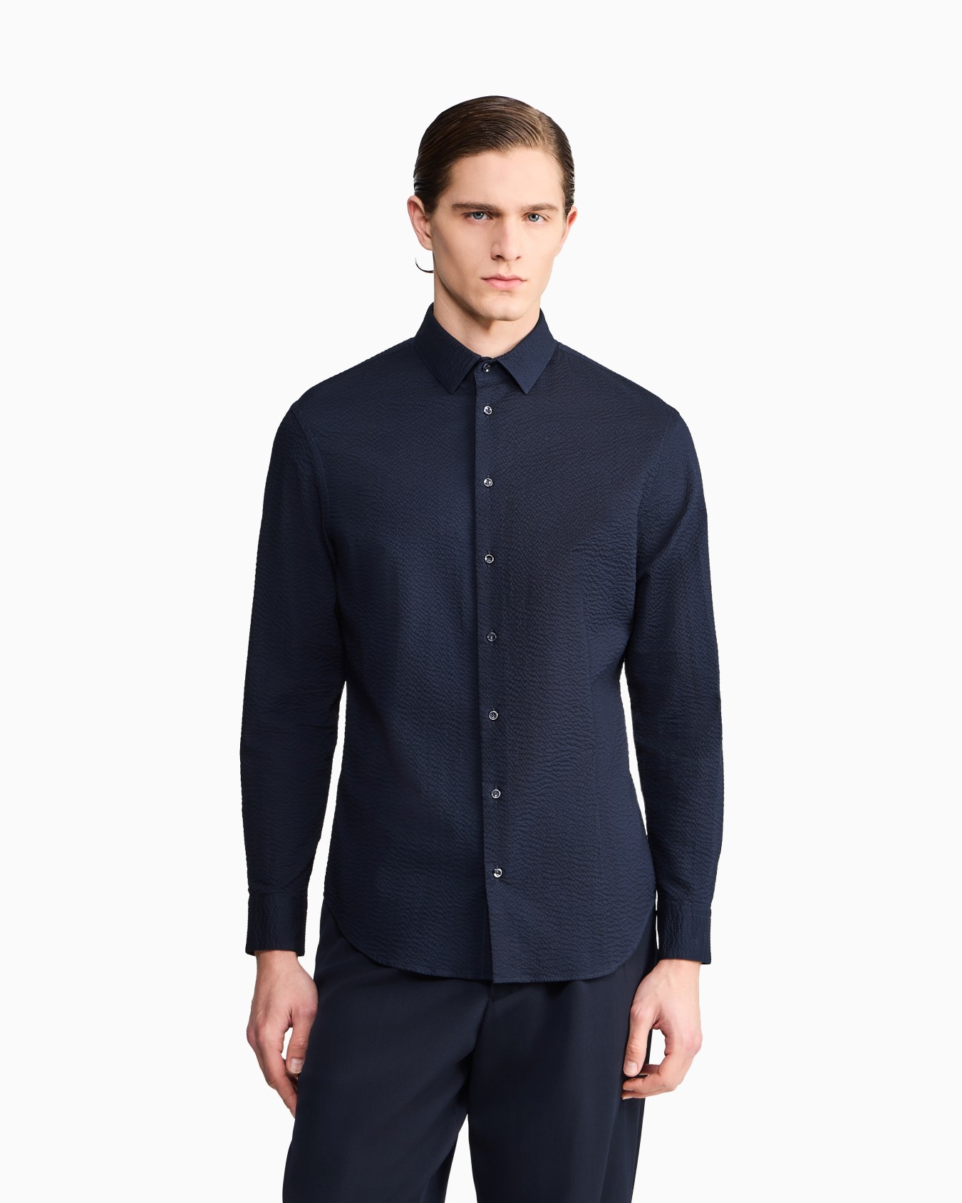 Camicia regular fit in cotone seersucker Slide 3