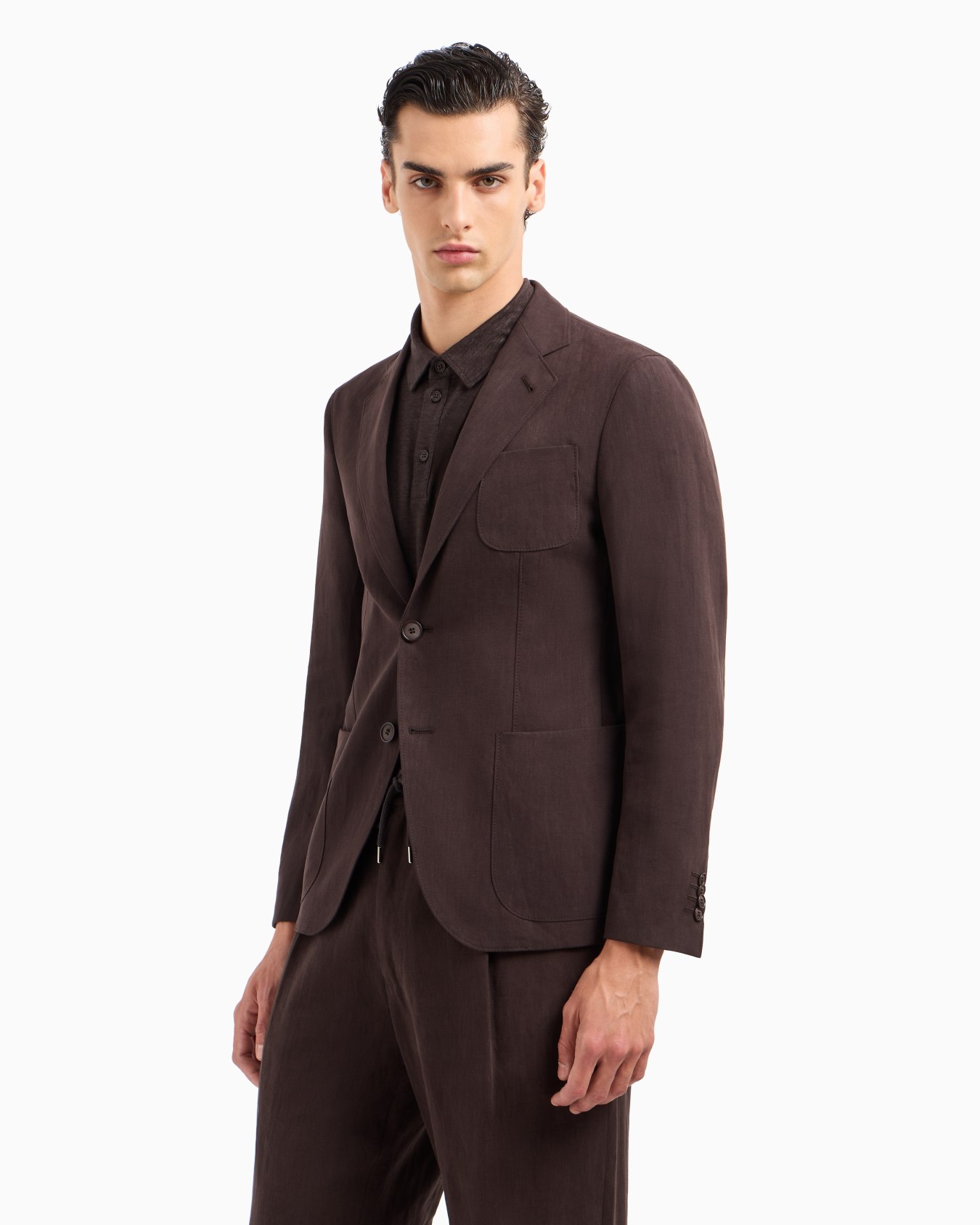 Upton line single-breasted jacket in pure linen canvas Slide 3