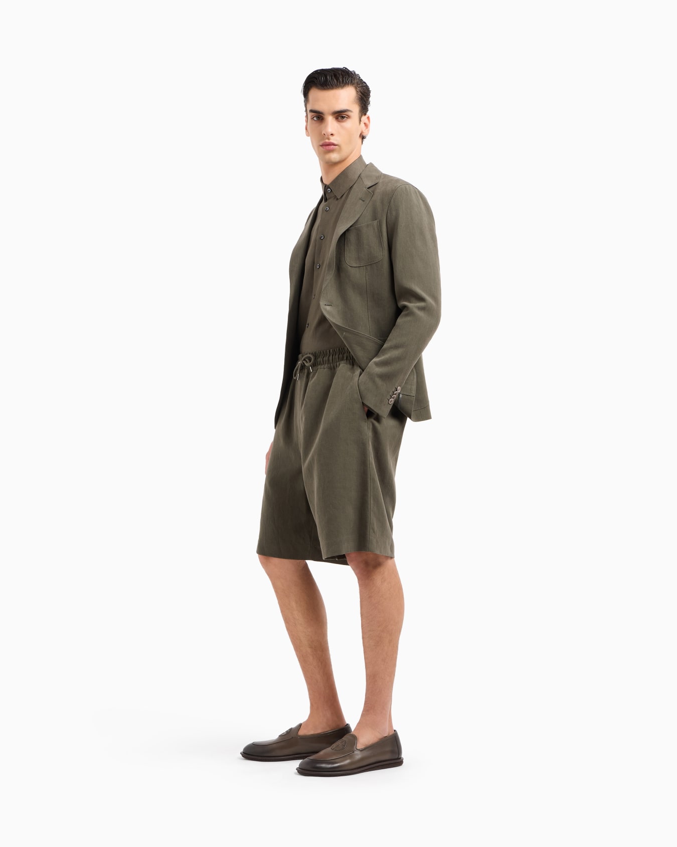 Upton line single-breasted jacket in pure linen canvas Slide 1