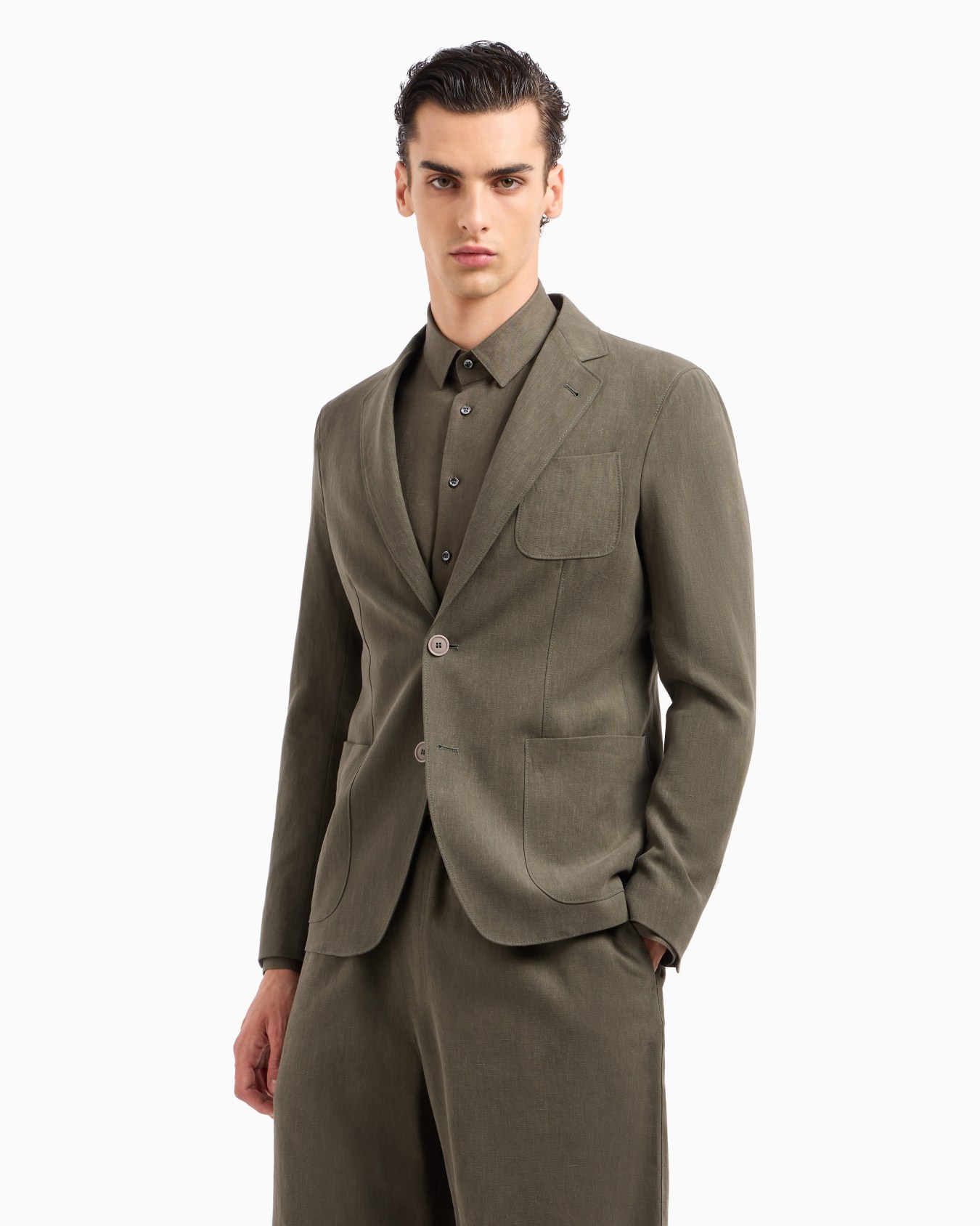 Upton line single-breasted jacket in pure linen canvas Slide 3