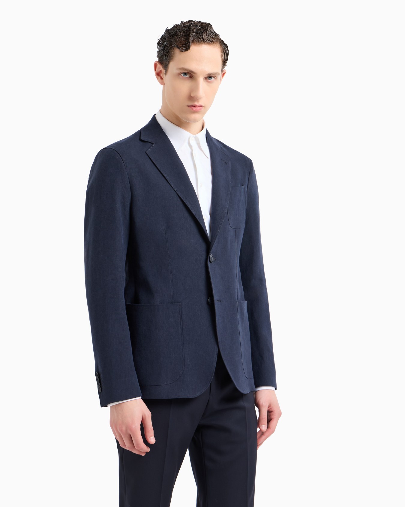 Upton line single-breasted jacket in pure linen canvas Slide 3