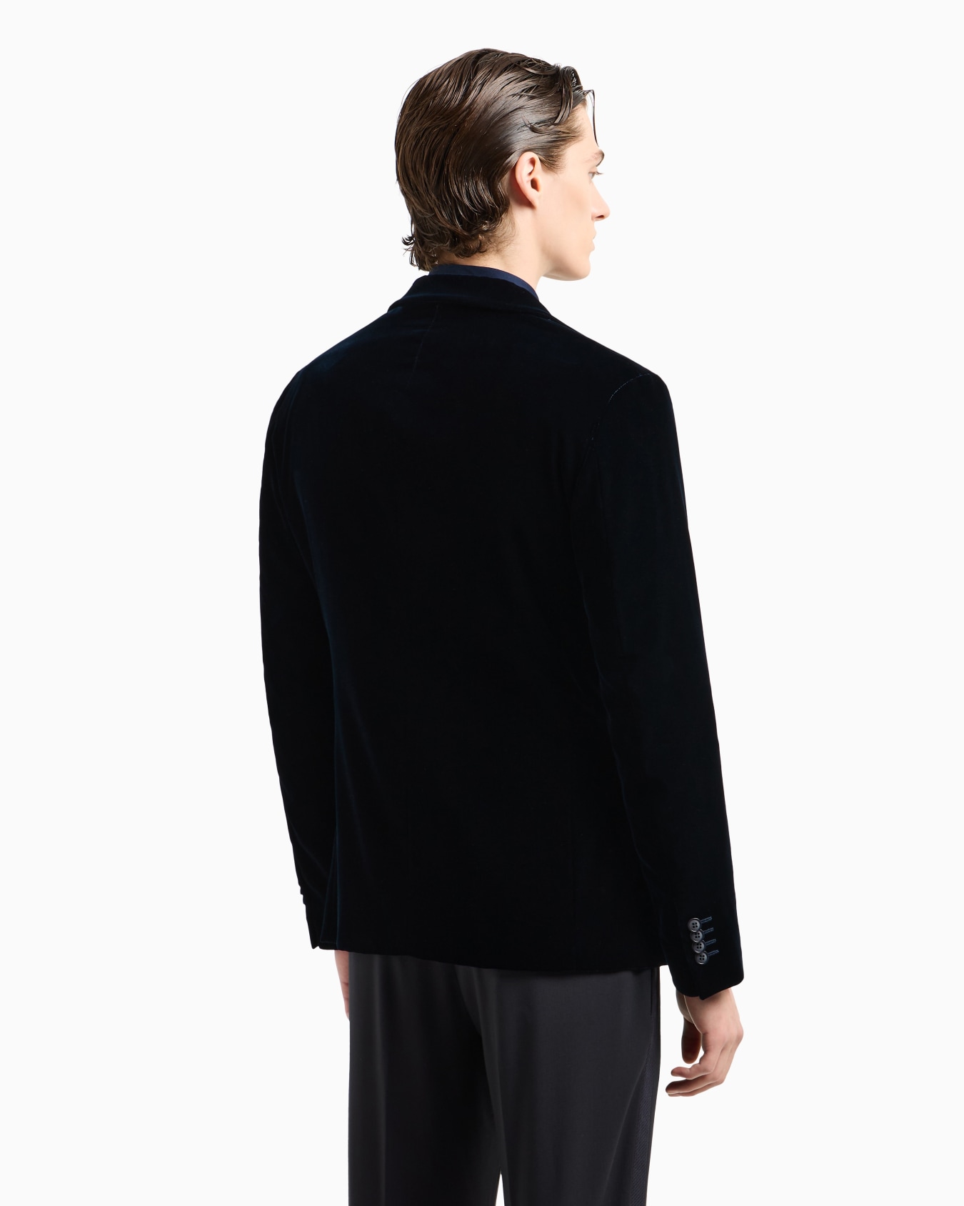Doppelreihige Jacke aus einfarbigem Stretchsamt Folie 2