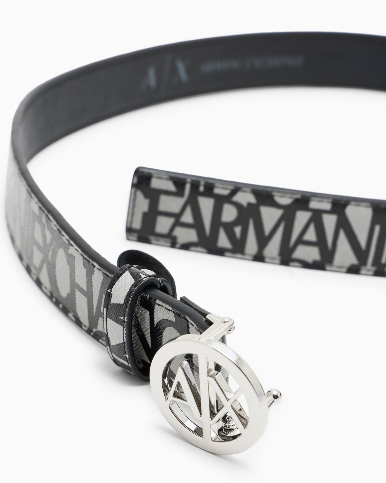 Cinturón de piel ecológica con hebilla redonda con logo Diapositiva 1