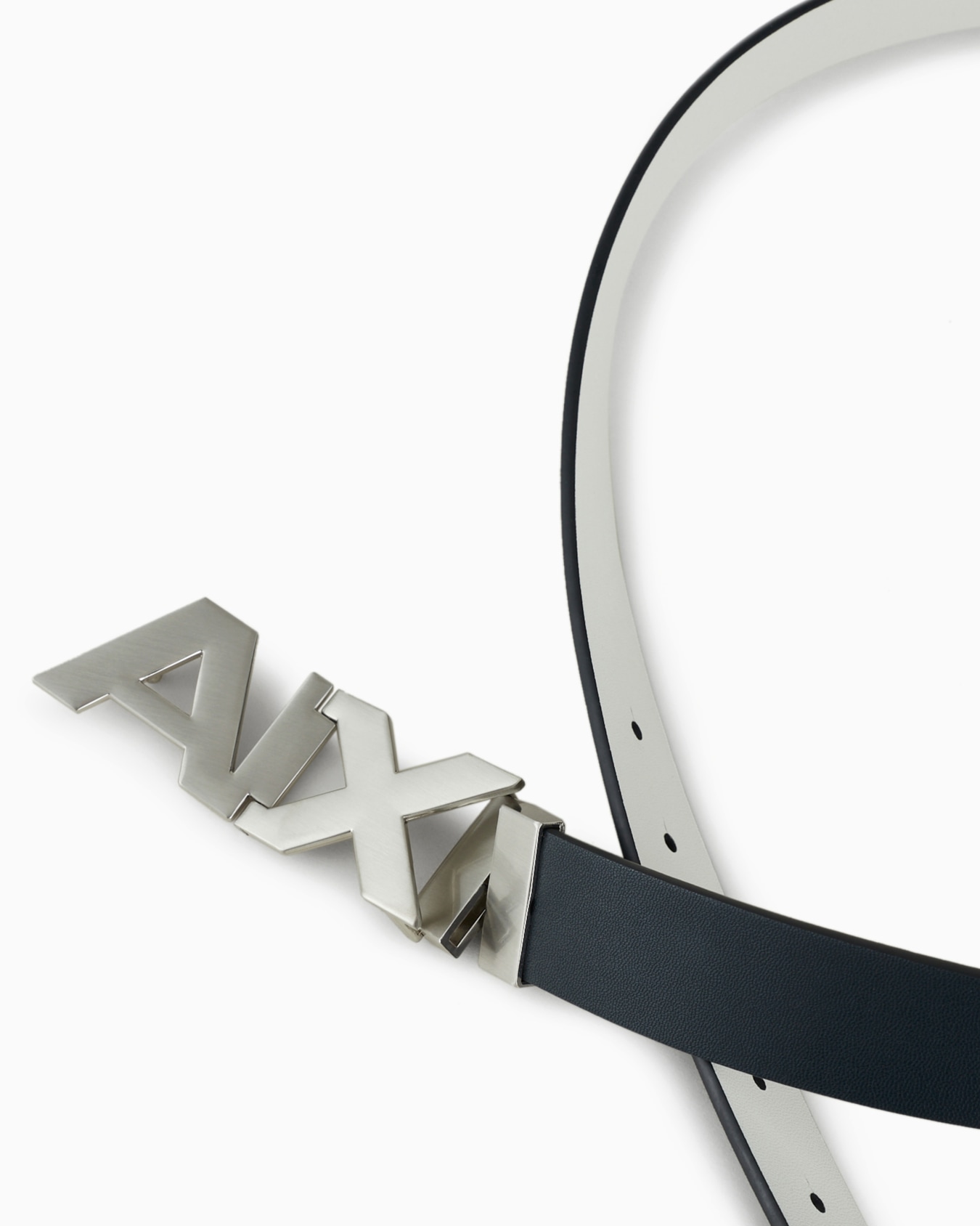 Ceinture réversible en cuir avec boucle logo en métal satiné Diapositive 1