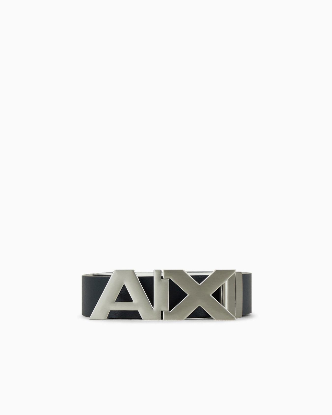Ceinture réversible en cuir avec boucle logo en métal satiné Diapositive 0