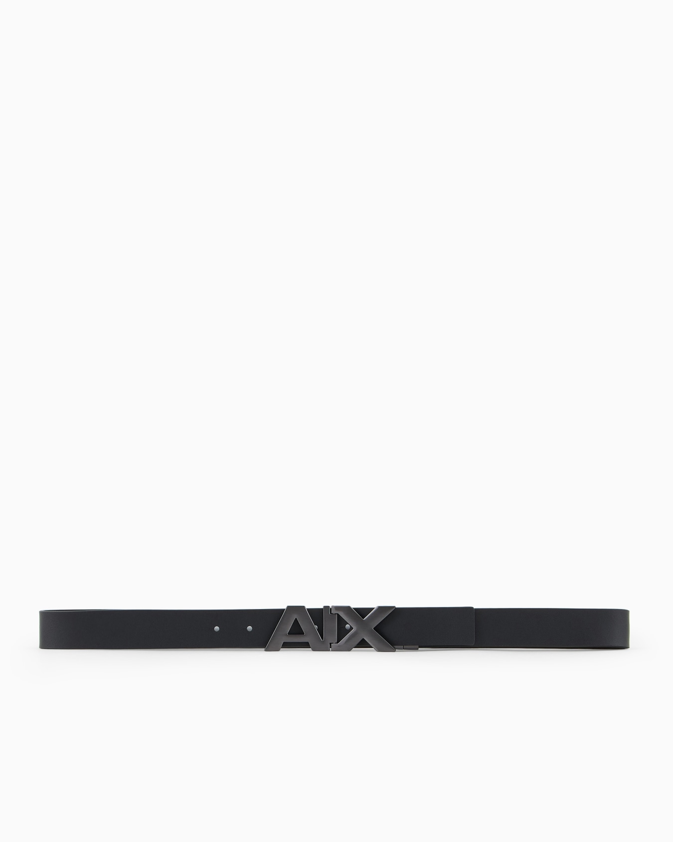 Reversible leather belt with satin metal logo buckle Slide 2