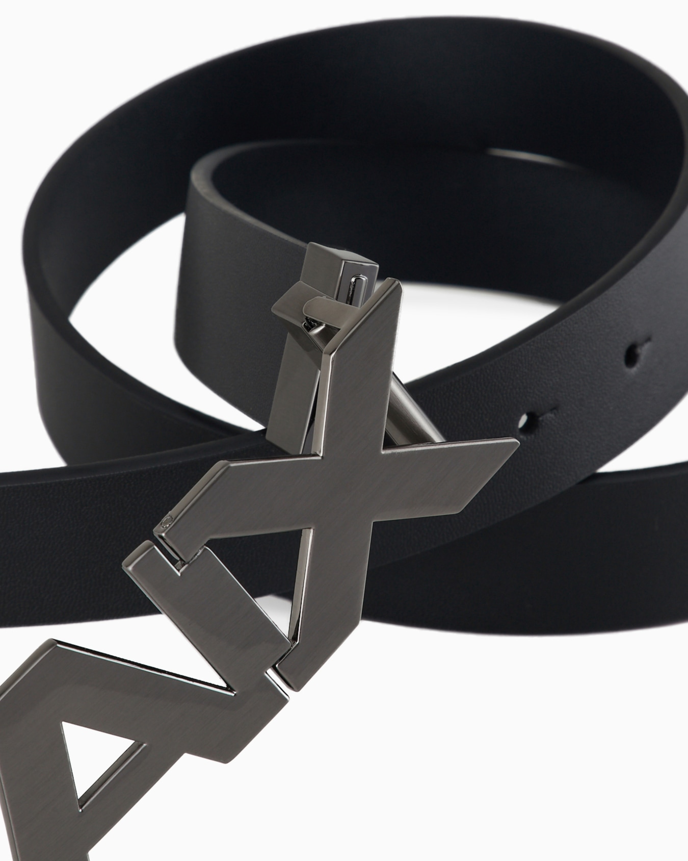 Reversible leather belt with satin metal logo buckle Slide 1