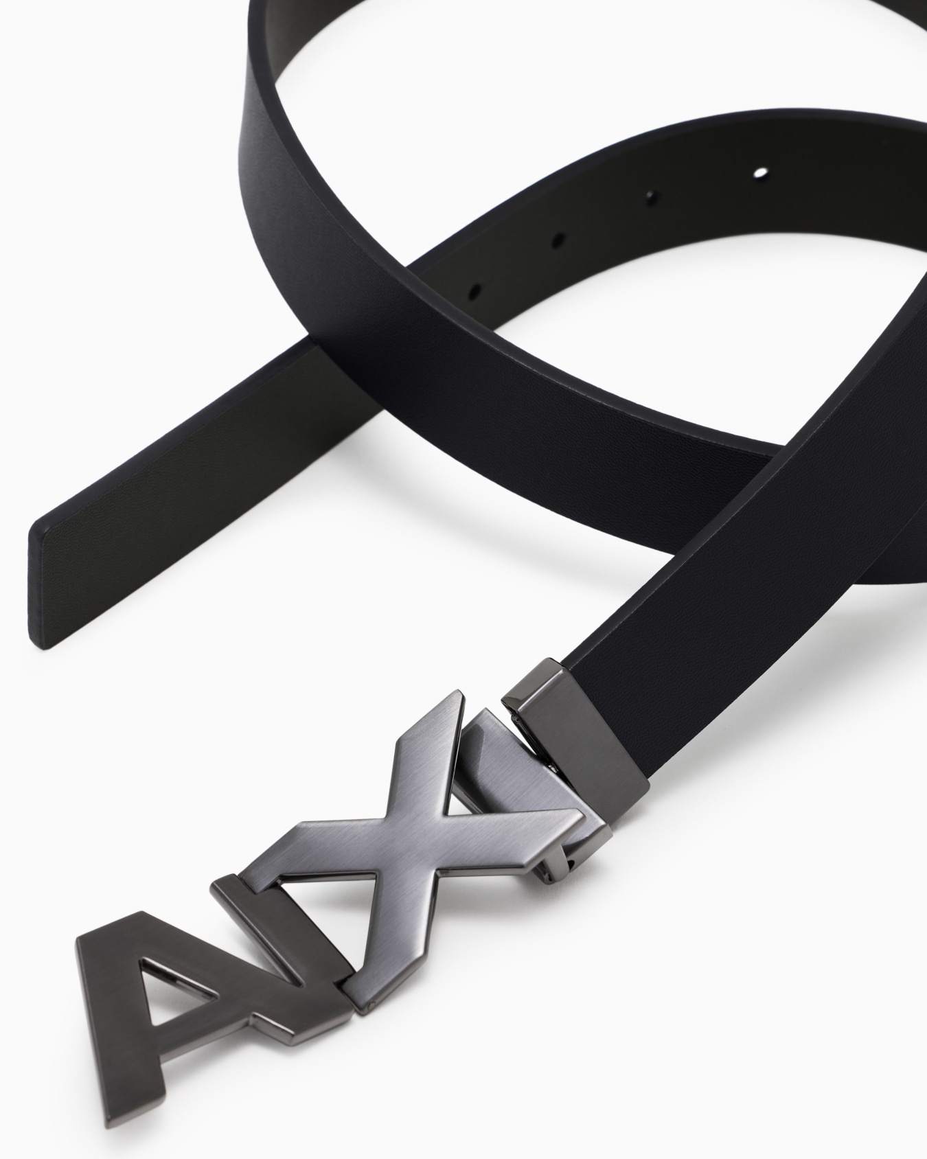 Reversible leather belt with satin metal logo buckle Slide 1