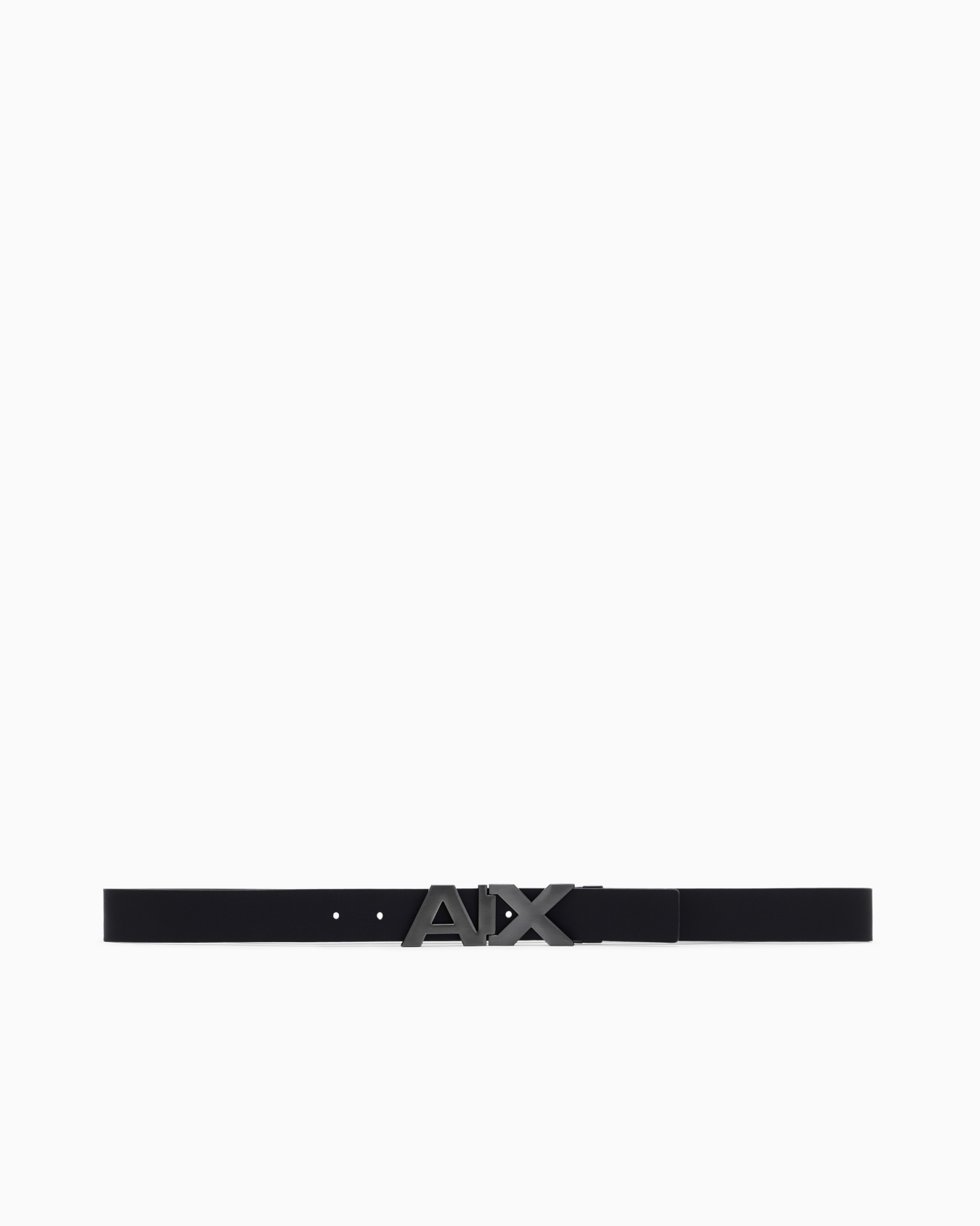 Reversible leather belt with satin metal logo buckle Slide 2