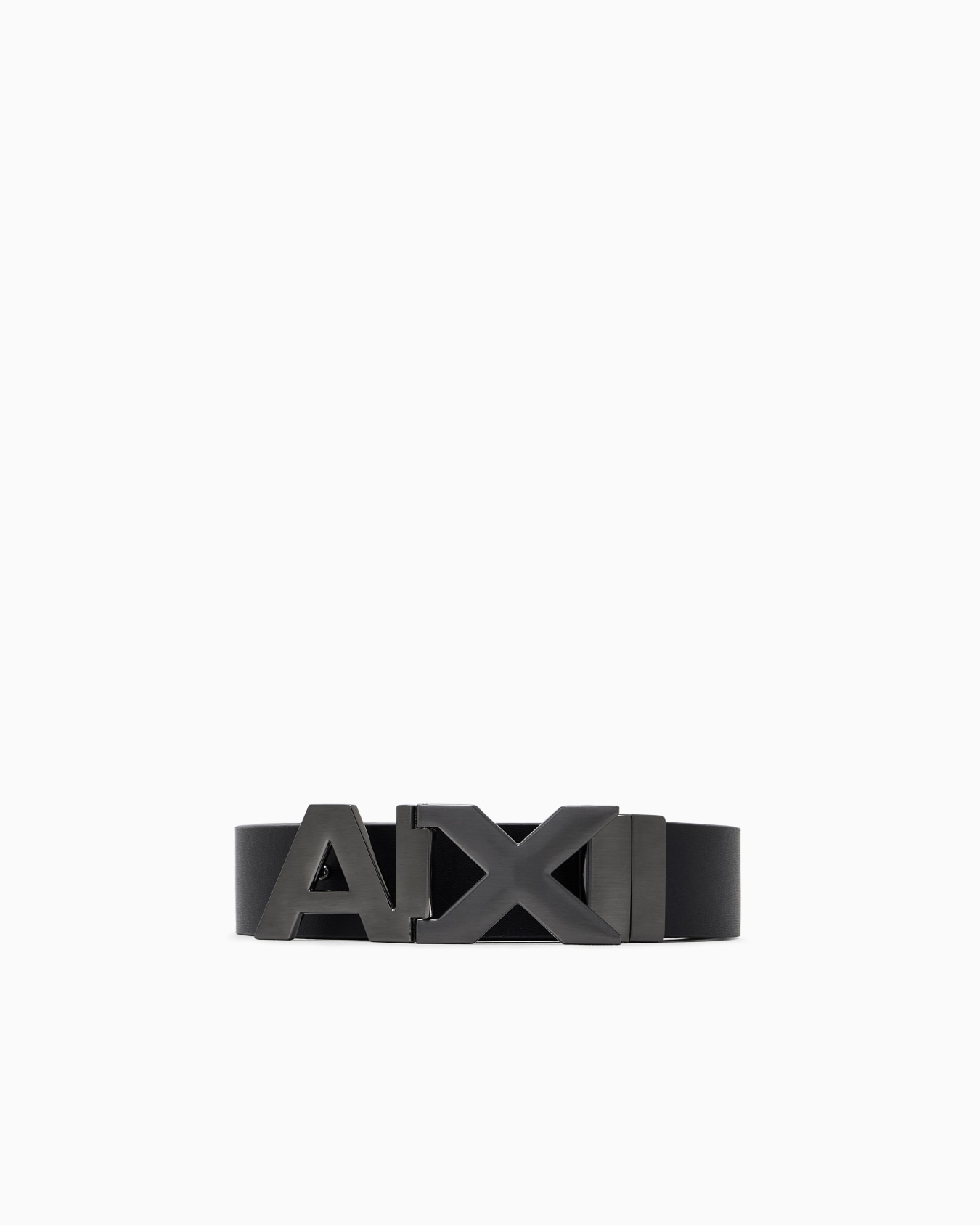 Reversible leather belt with satin metal logo buckle Slide 0
