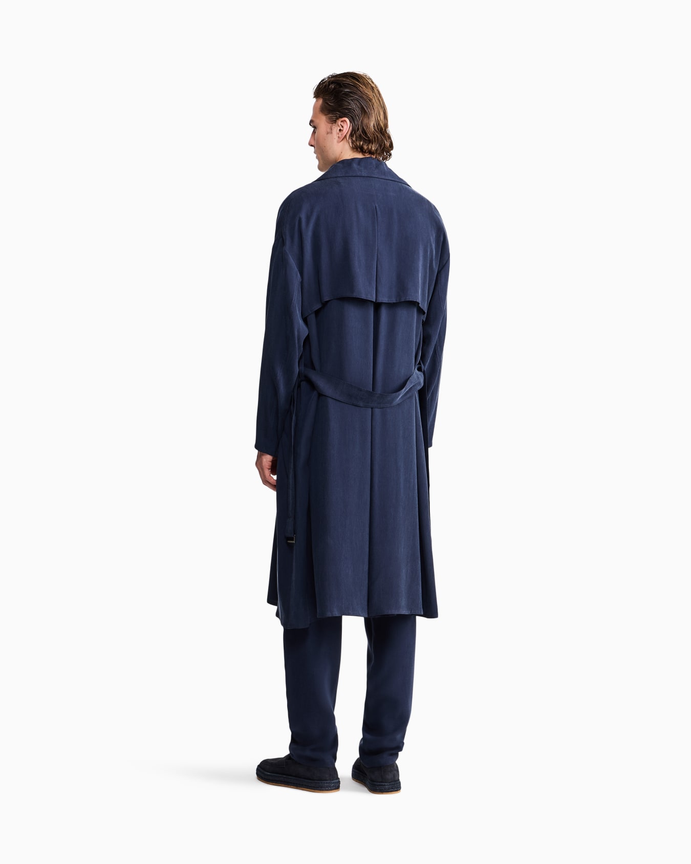 Double-breasted washed cupro coat with a belt Icon Slide 5