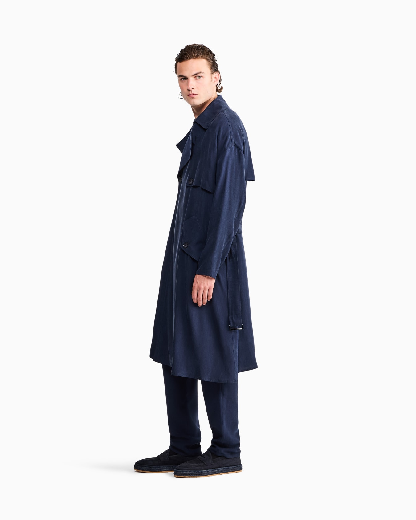 Double-breasted washed cupro coat with a belt Icon Slide 7