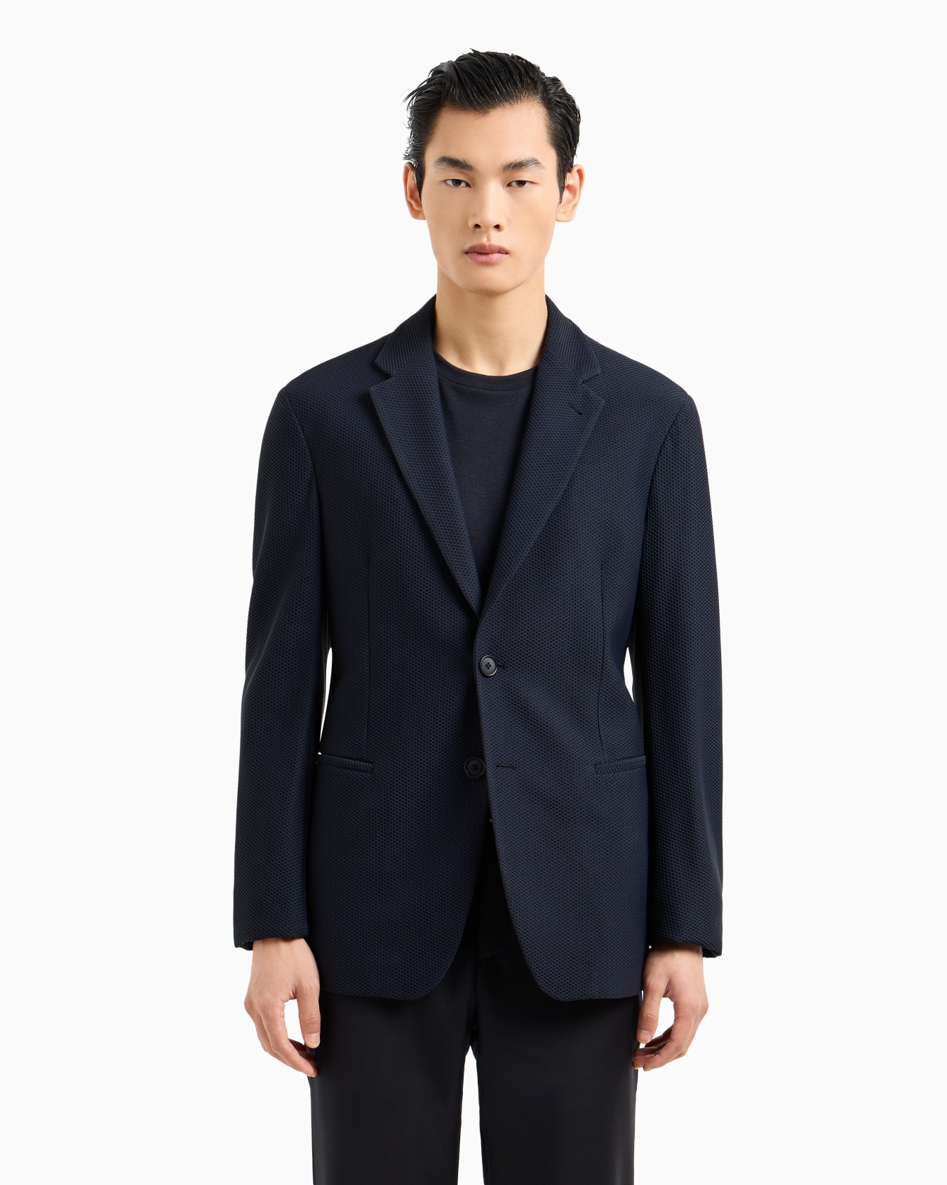 Single-breasted jacket in technical waffle fabric Slide 3