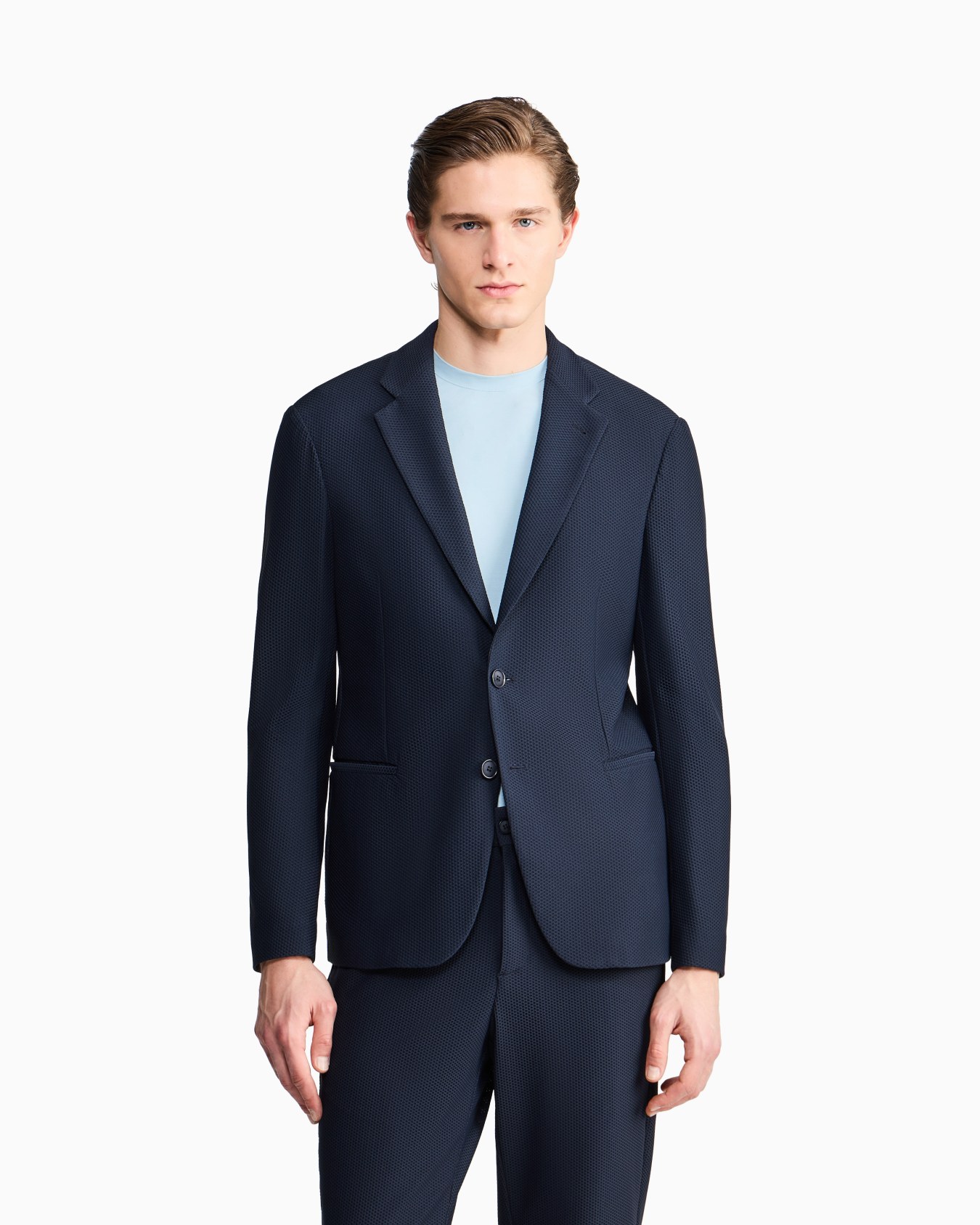 Single-breasted jacket in technical waffle fabric Slide 3