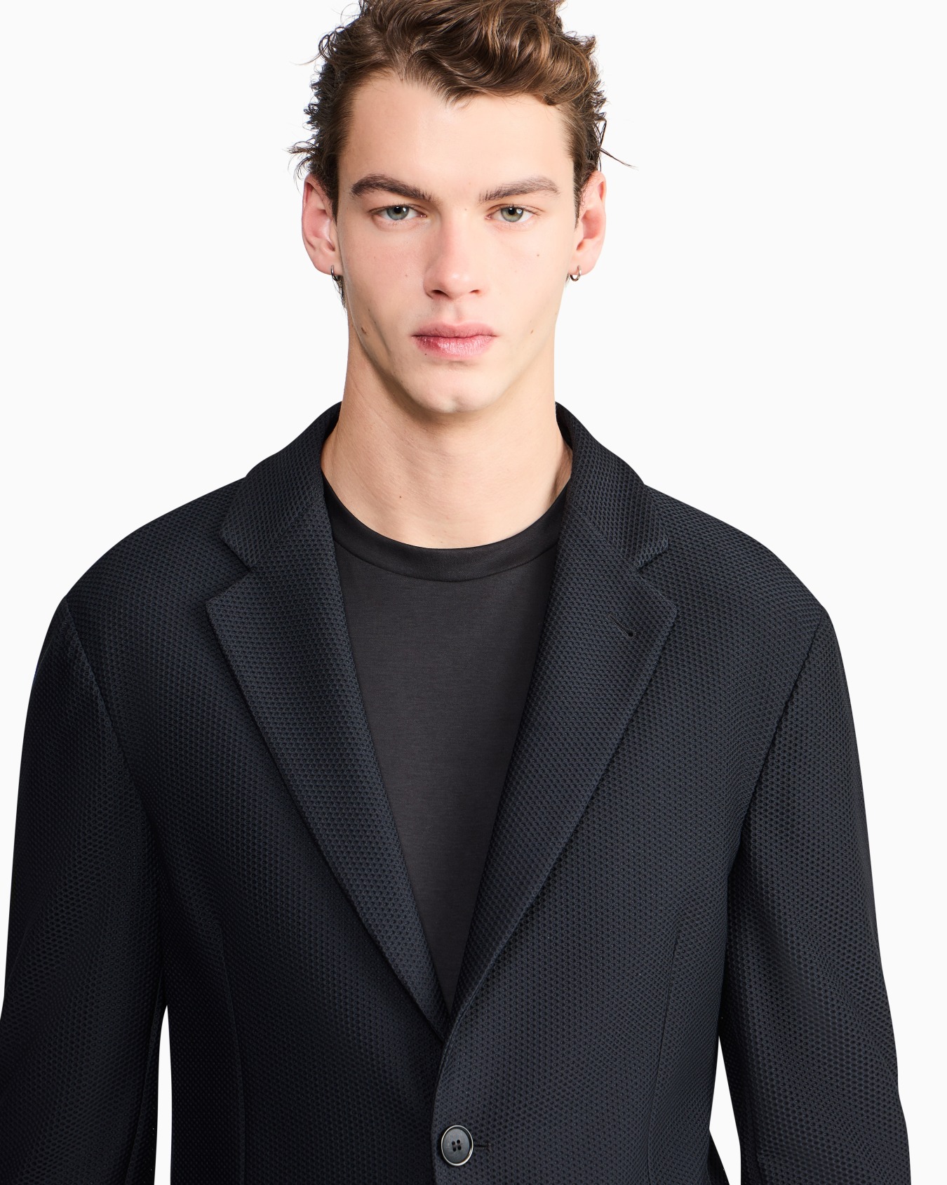 Single-breasted jacket in technical waffle fabric Slide 6