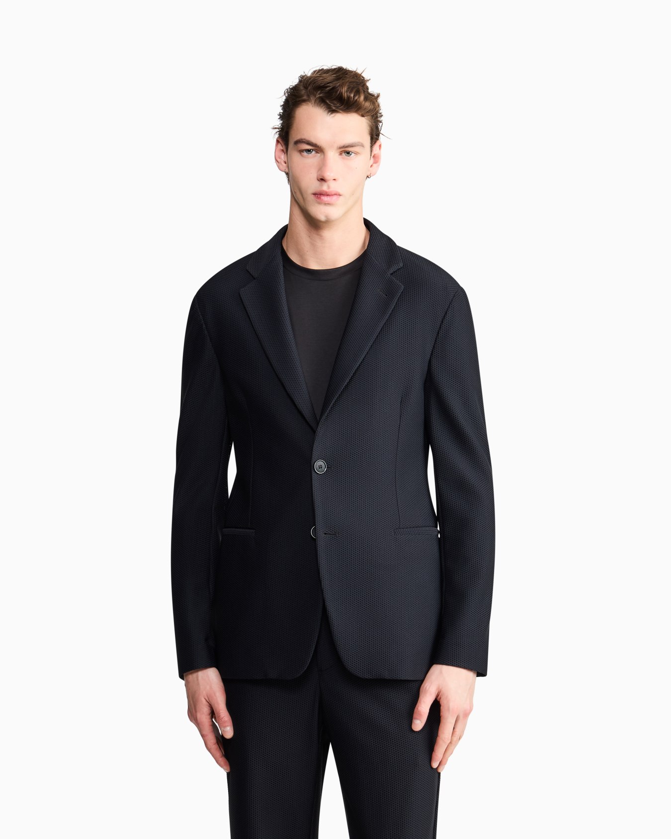 Single-breasted jacket in technical waffle fabric Slide 3