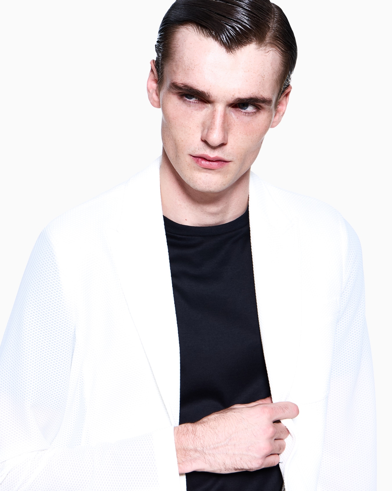 Single-breasted jacket in technical waffle fabric Slide 4