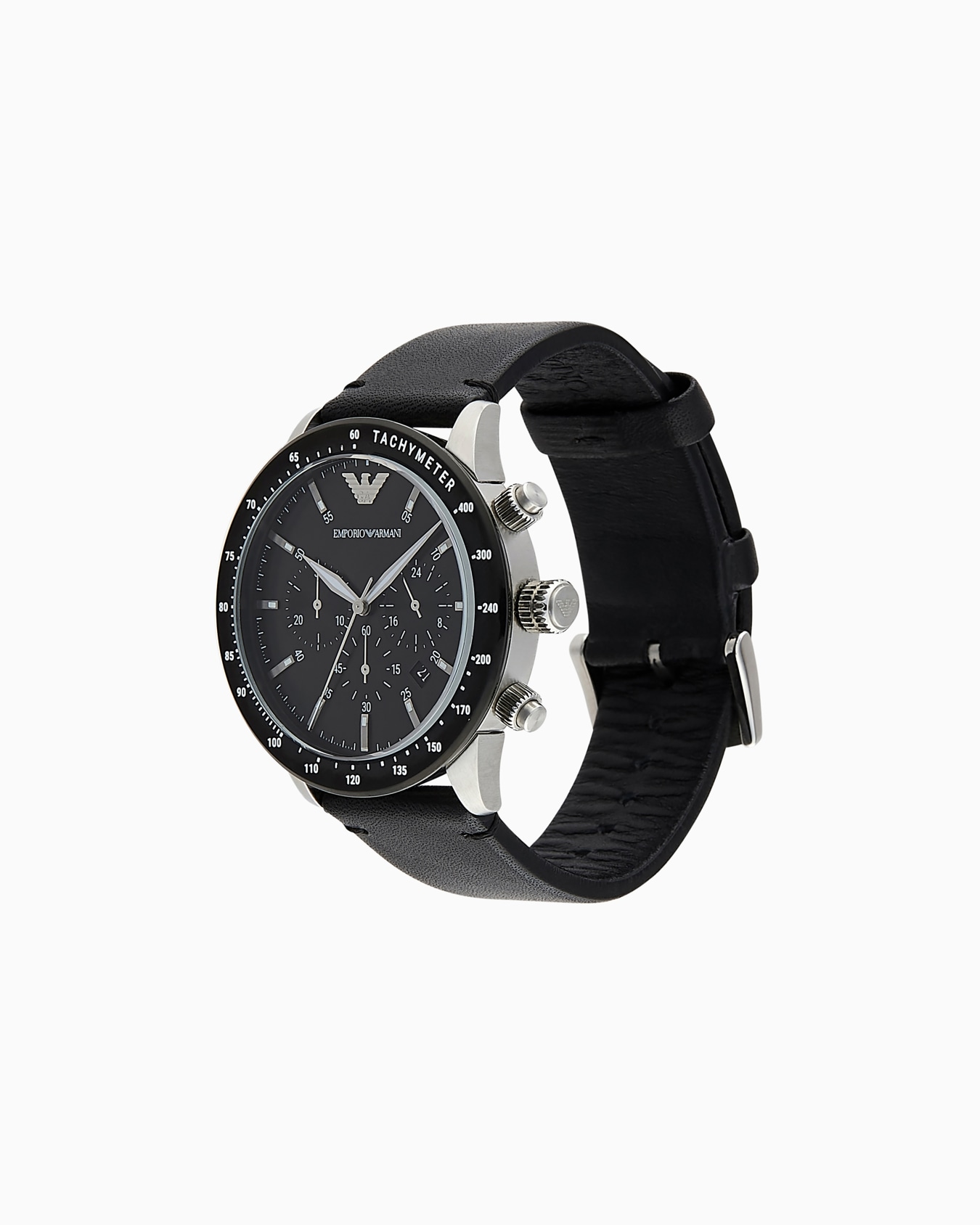 Men's Chronograph Black Leather Watch Slide 1