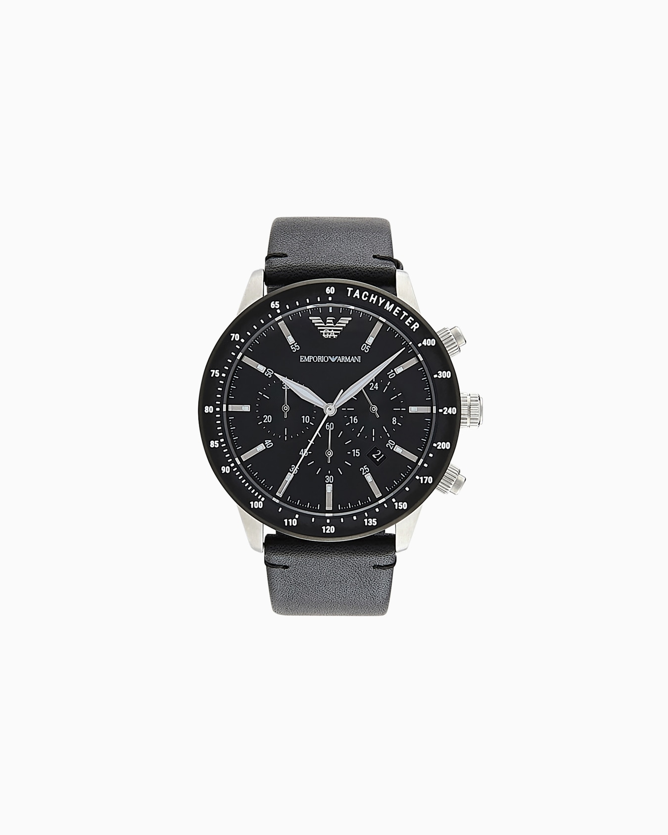 Men's Chronograph Black Leather Watch Slide 0