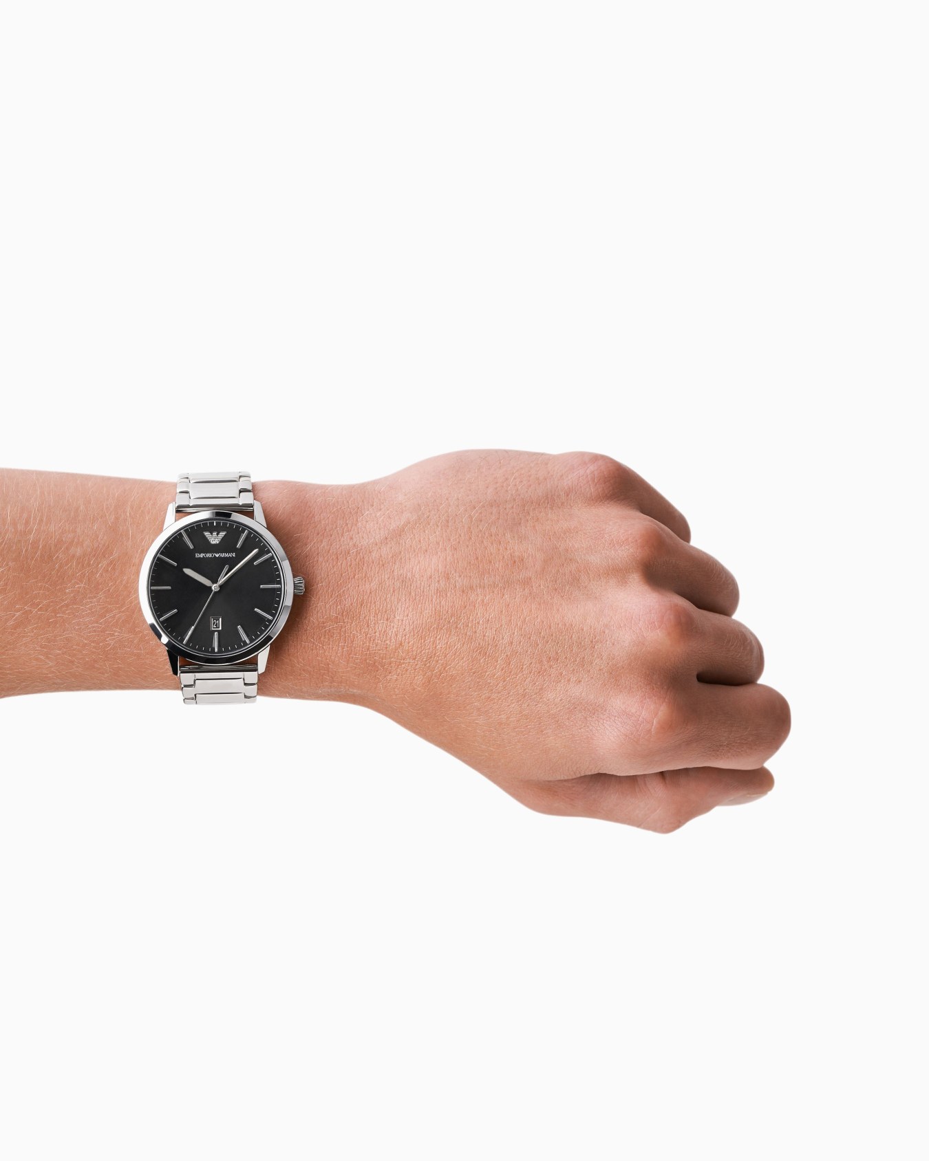 Stainless-steel watch with three hands and date display Slide 1