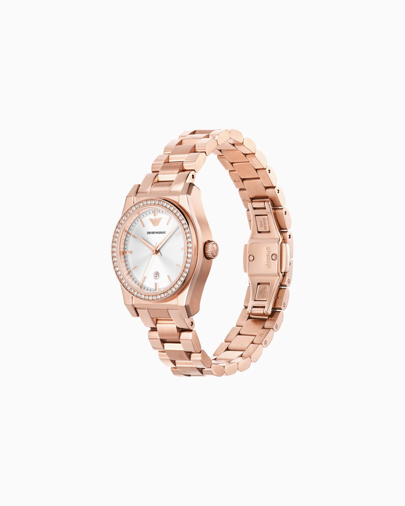  Reloj de acero inoxidable en tono oro rosa con tres manecillas y fecha Diapositiva 1