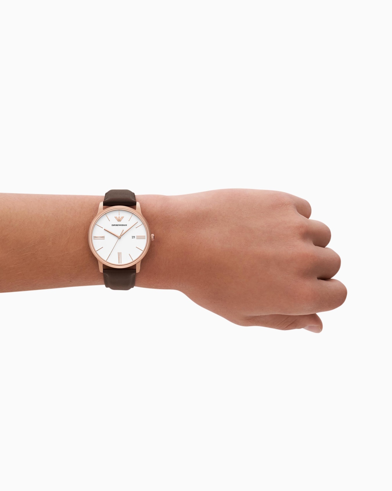  Reloj de piel marrón con tres manecillas y fecha Diapositiva 1