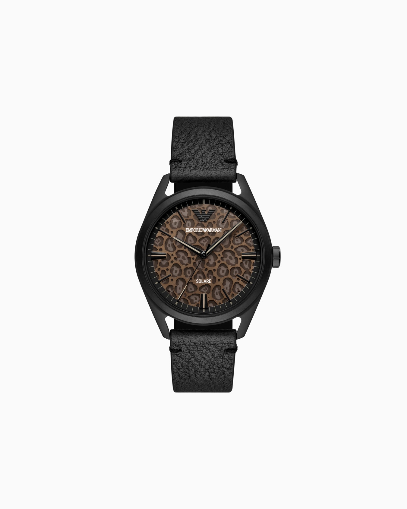 Solar-Powered Three-Hand Black Leather Watch Slide 0