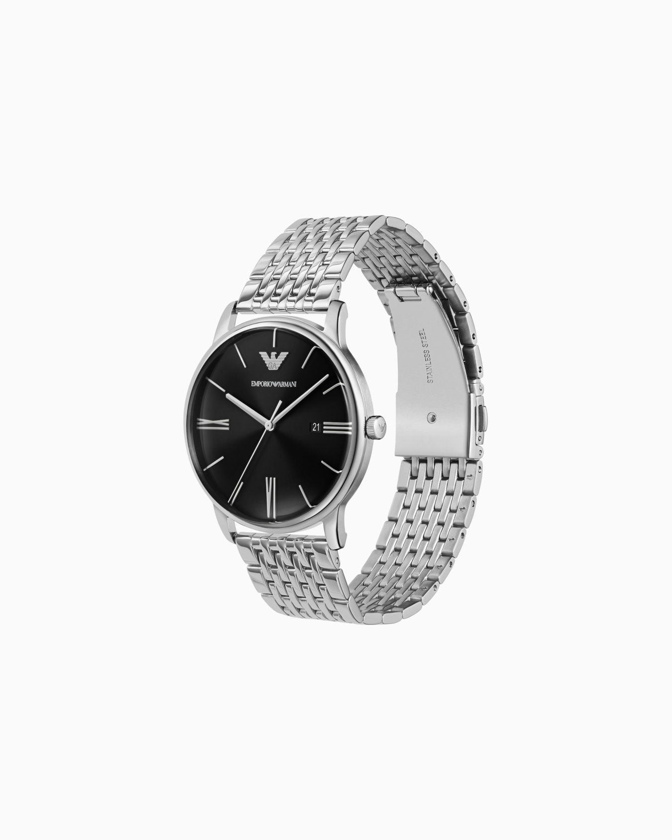 Reloj de acero inoxidable de tres agujas con fecha Diapositiva 1