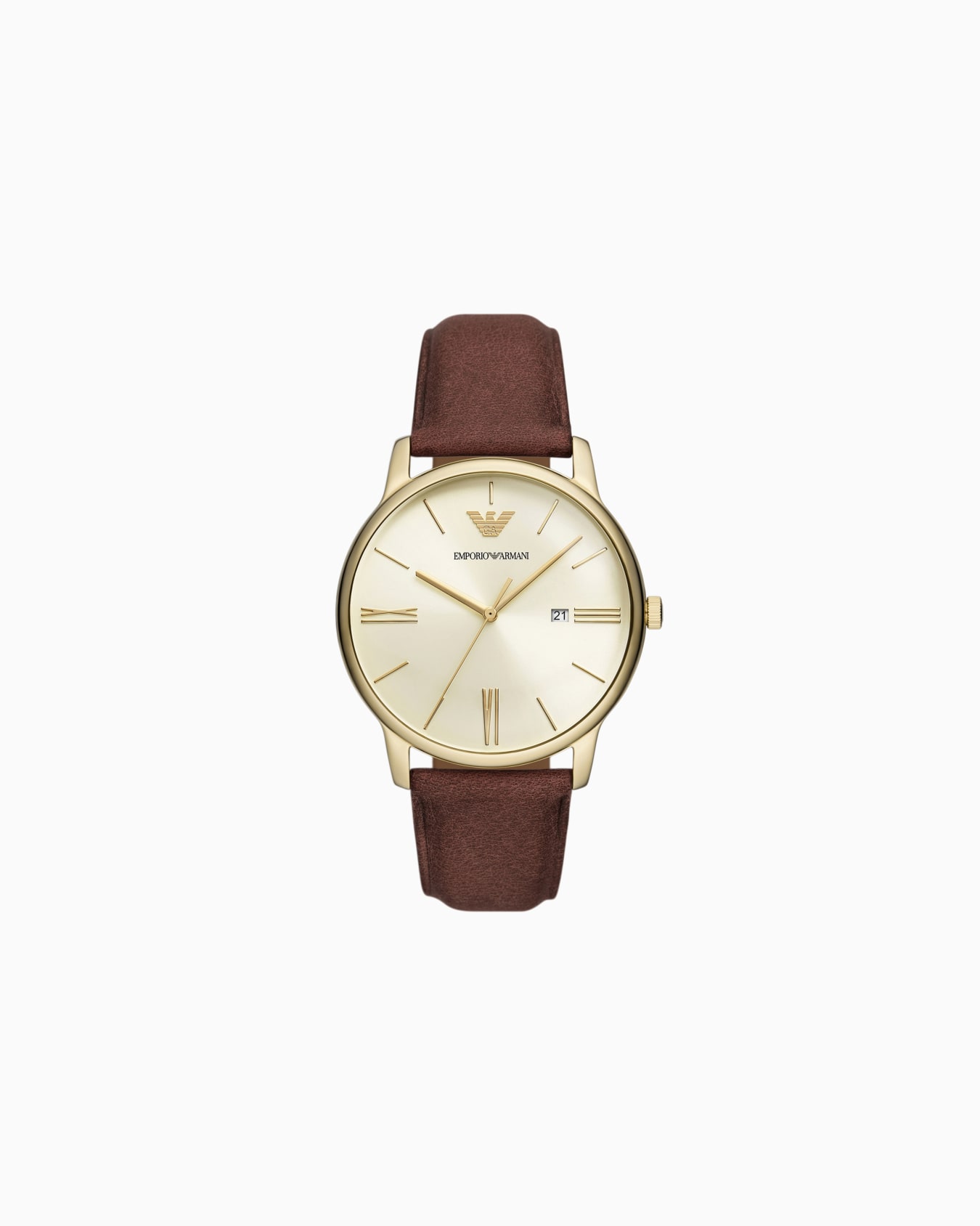 Montre à trois aiguilles en cuir marron avec date Diapositive 0