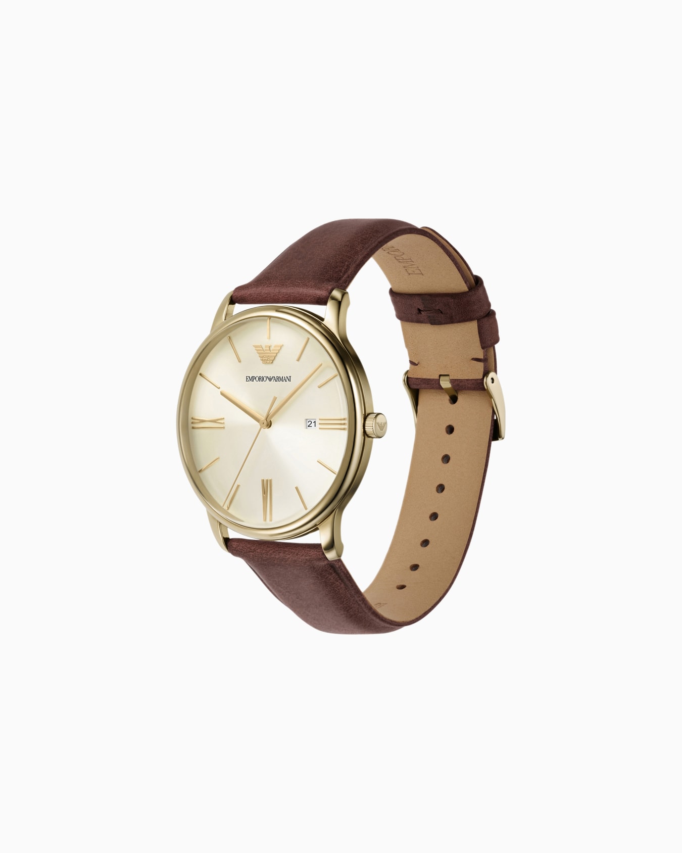 Montre à trois aiguilles en cuir marron avec date Diapositive 2