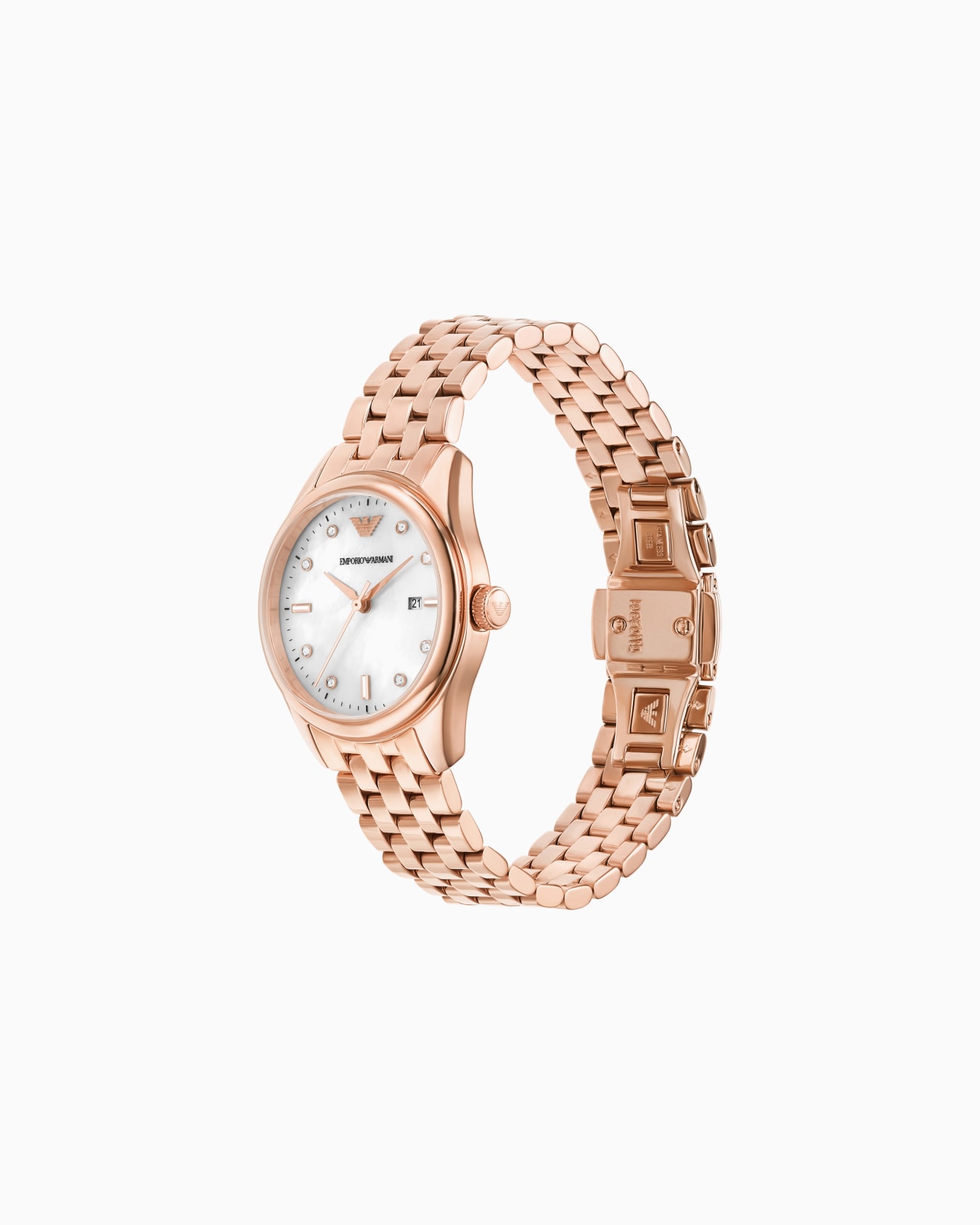 Reloj de tres manecillas de acero inoxidable color oro rosa con visualización de fecha Diapositiva 1
