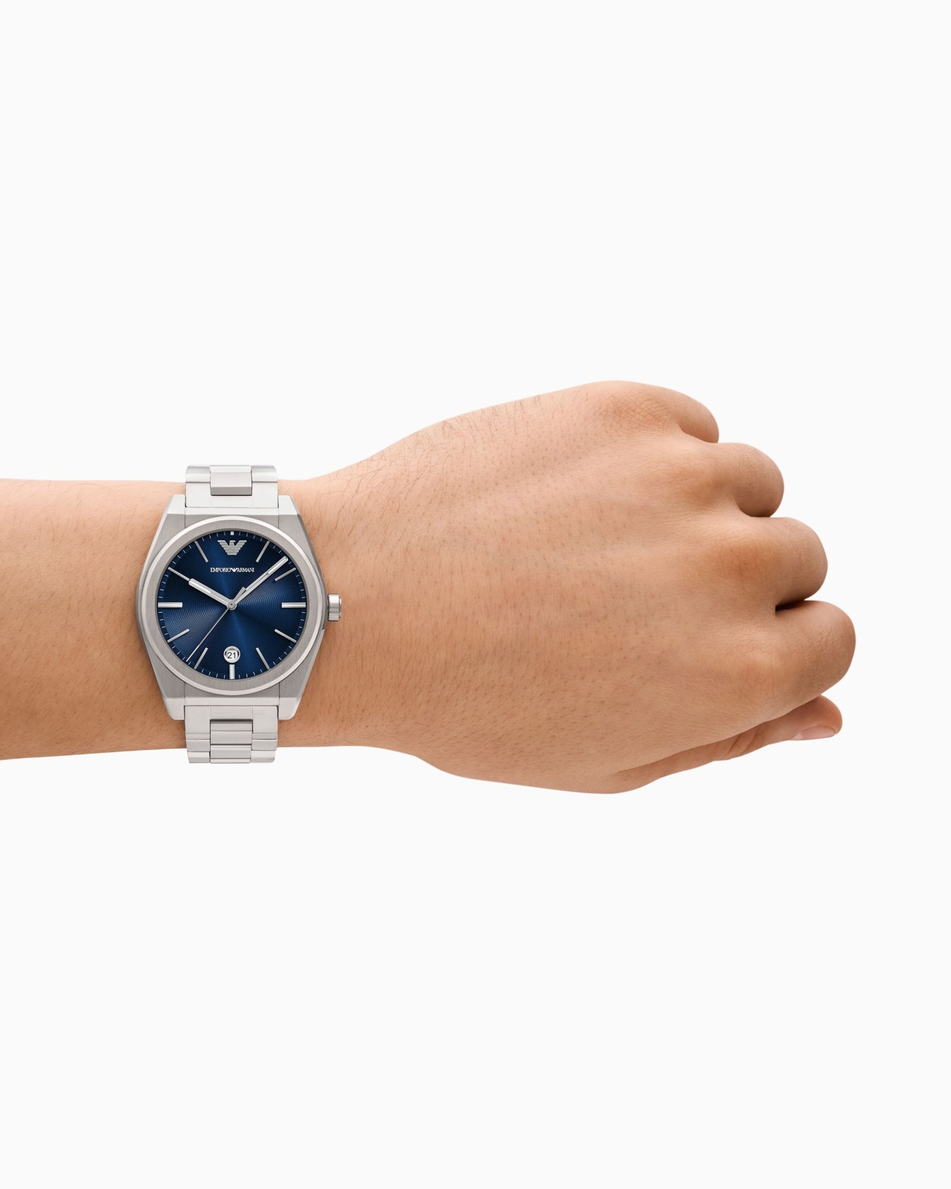 Montre à trois aiguilles en acier inoxydable avec affichage de la date Diapositive 1