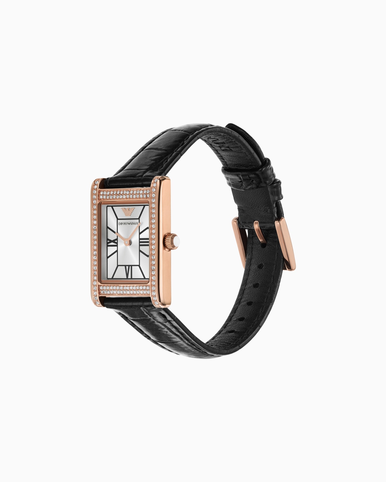 Montre à deux aiguilles en cuir noir Diapositive 2
