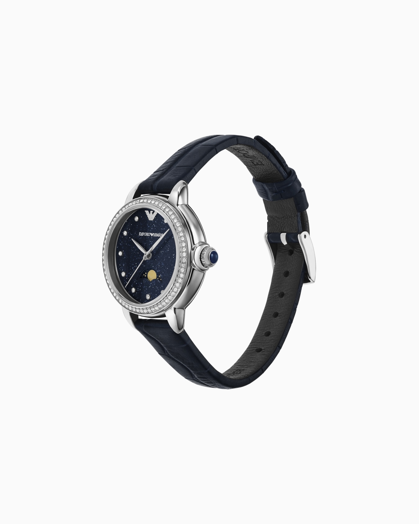 Montre en cuir bleu avec phases de lune à trois aiguilles Diapositive 1