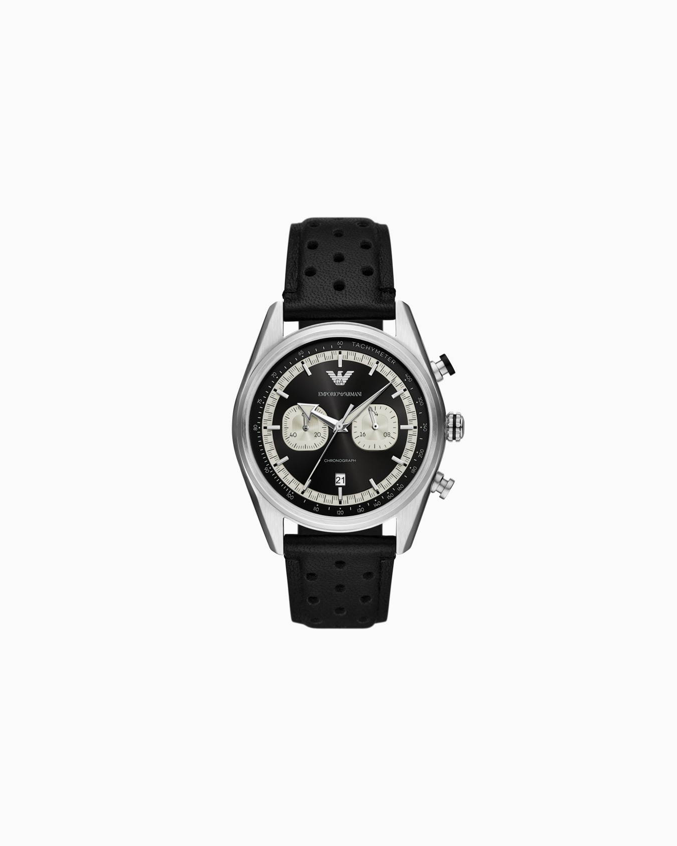 Reloj con cronógrafo de piel negra Diapositiva 0