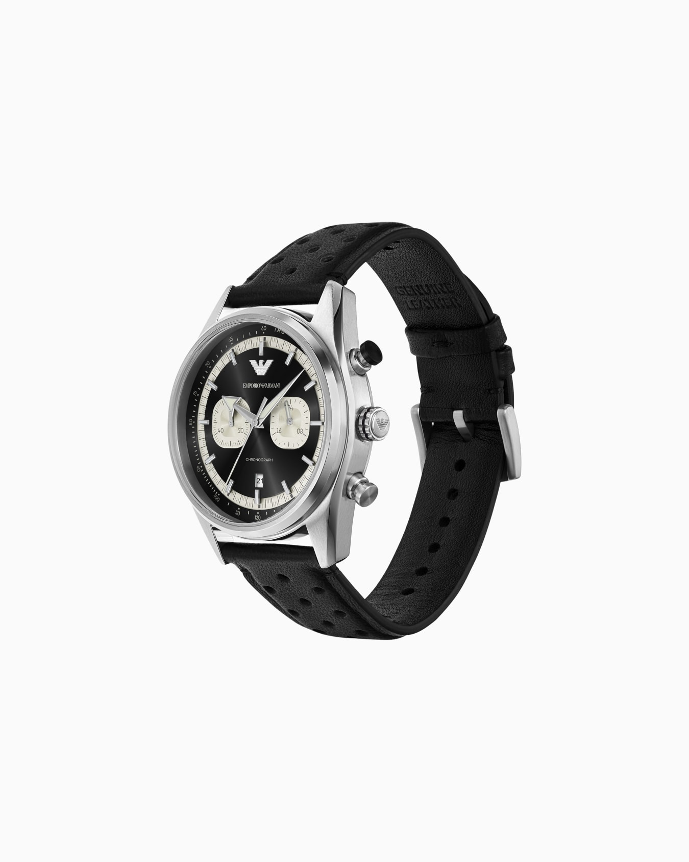Reloj con cronógrafo de piel negra Diapositiva 1
