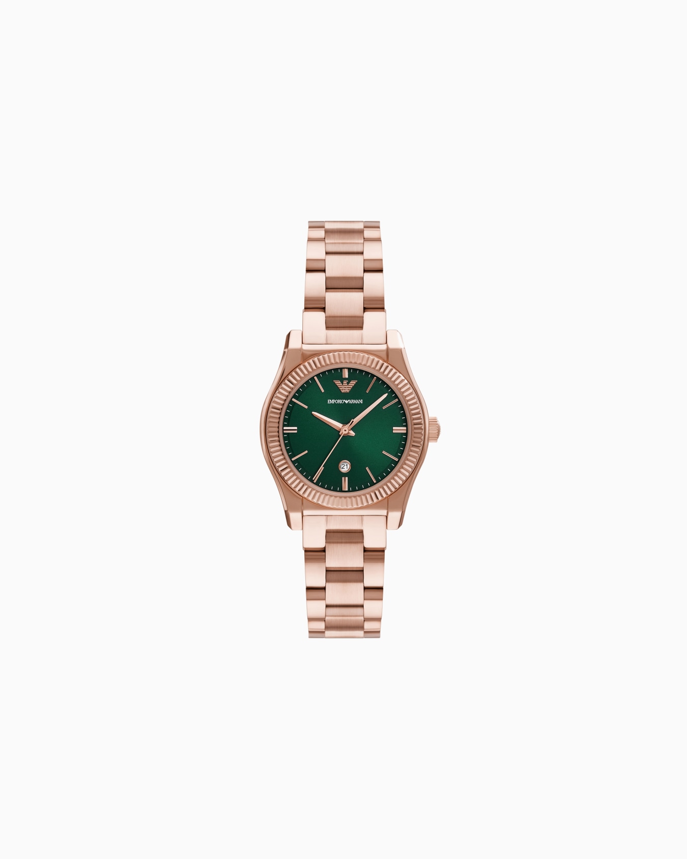  Reloj de acero inoxidable en tono oro rosa con tres agujas y fecha Diapositiva 0