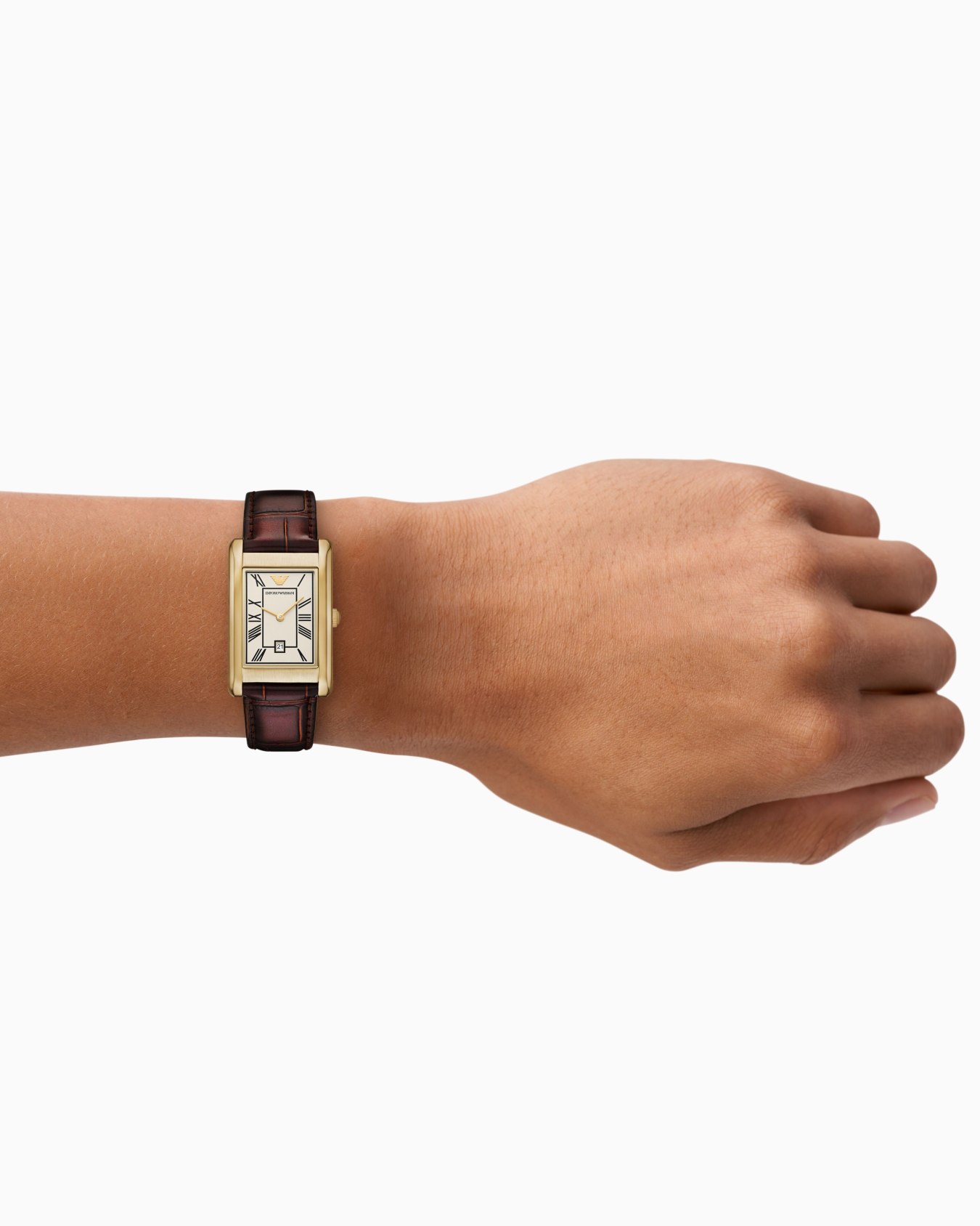 Two-Hand Date Brown Leather Watch Slide 1