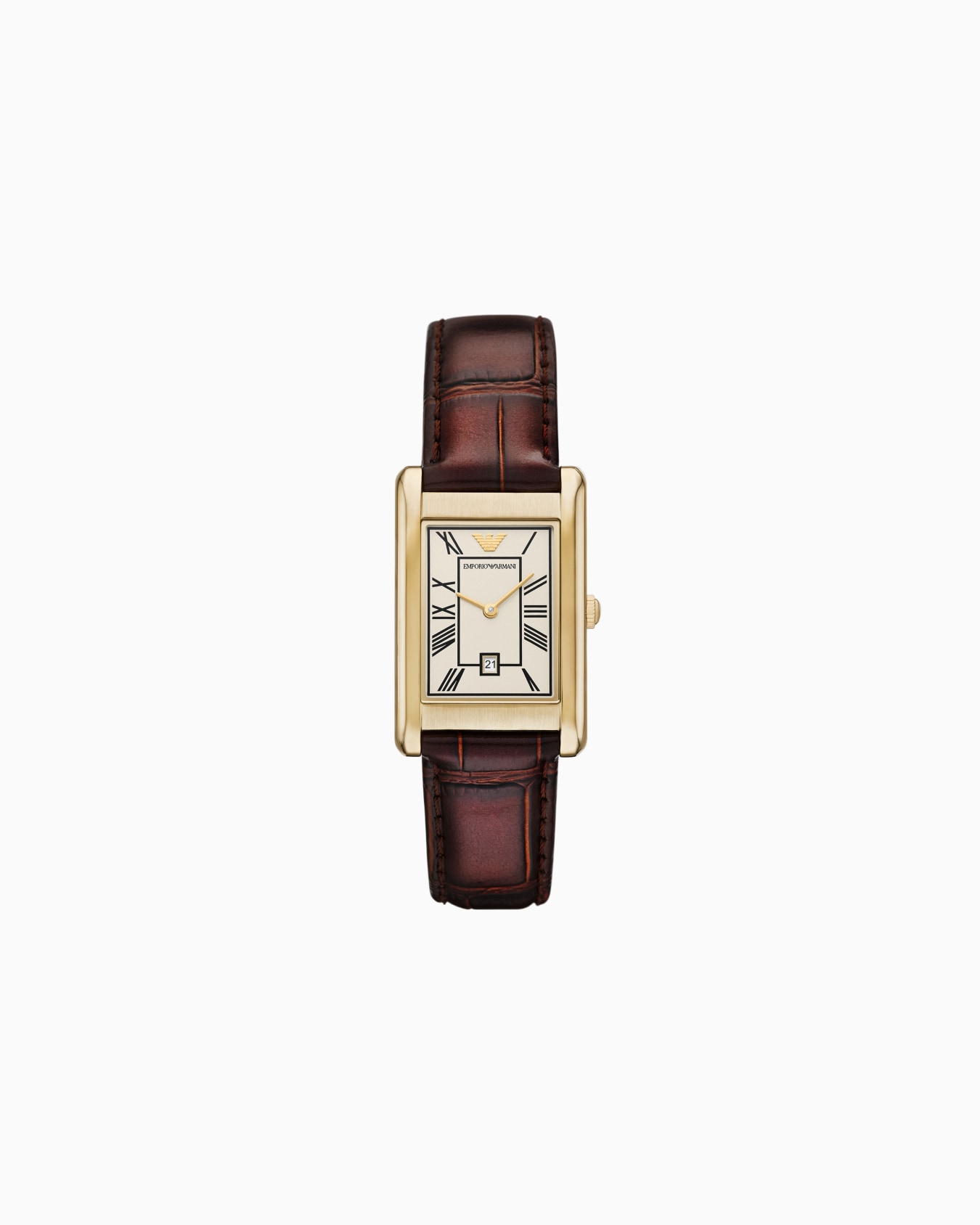 Two-Hand Date Brown Leather Watch Slide 0