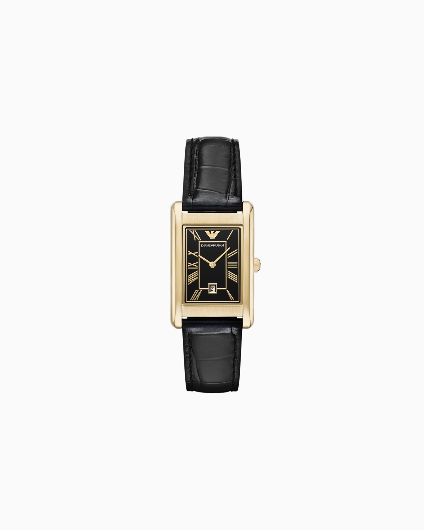 Montre à deux aiguilles en cuir noir avec affichage de la date Diapositive 0
