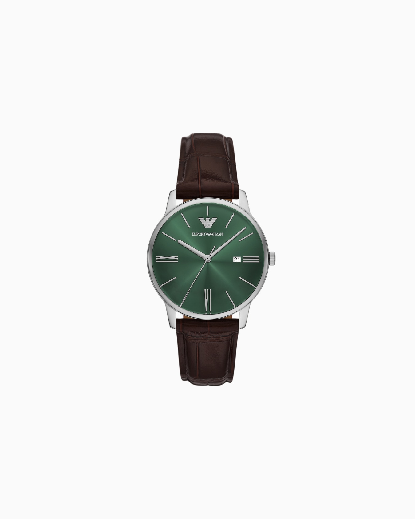  Three-Hand Date Brown Leather Watch Slide 0