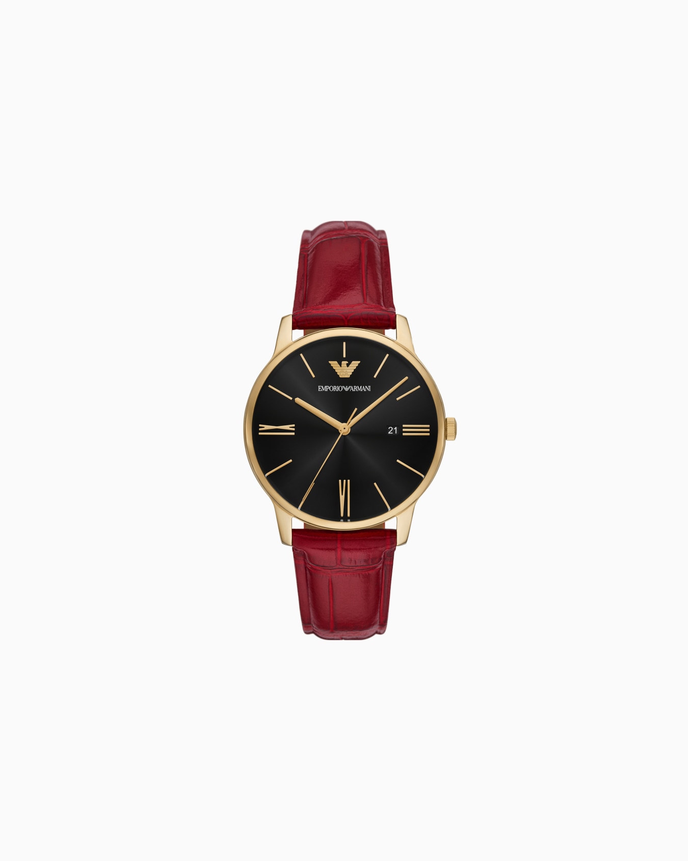 Dreizeigeruhr mit Datum und Lederarmband in Bordeauxrot Folie 0