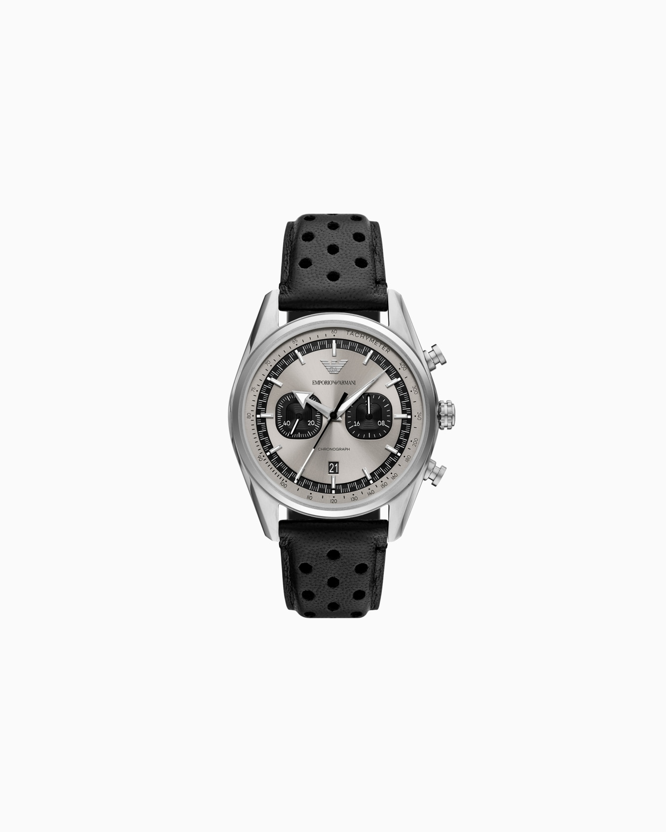 Montre chronographe en cuir noir Diapositive 0